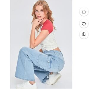 YMI High Rise Skater Wide Leg Cargo Lightwash Comfy Casual Loose Fit Jean